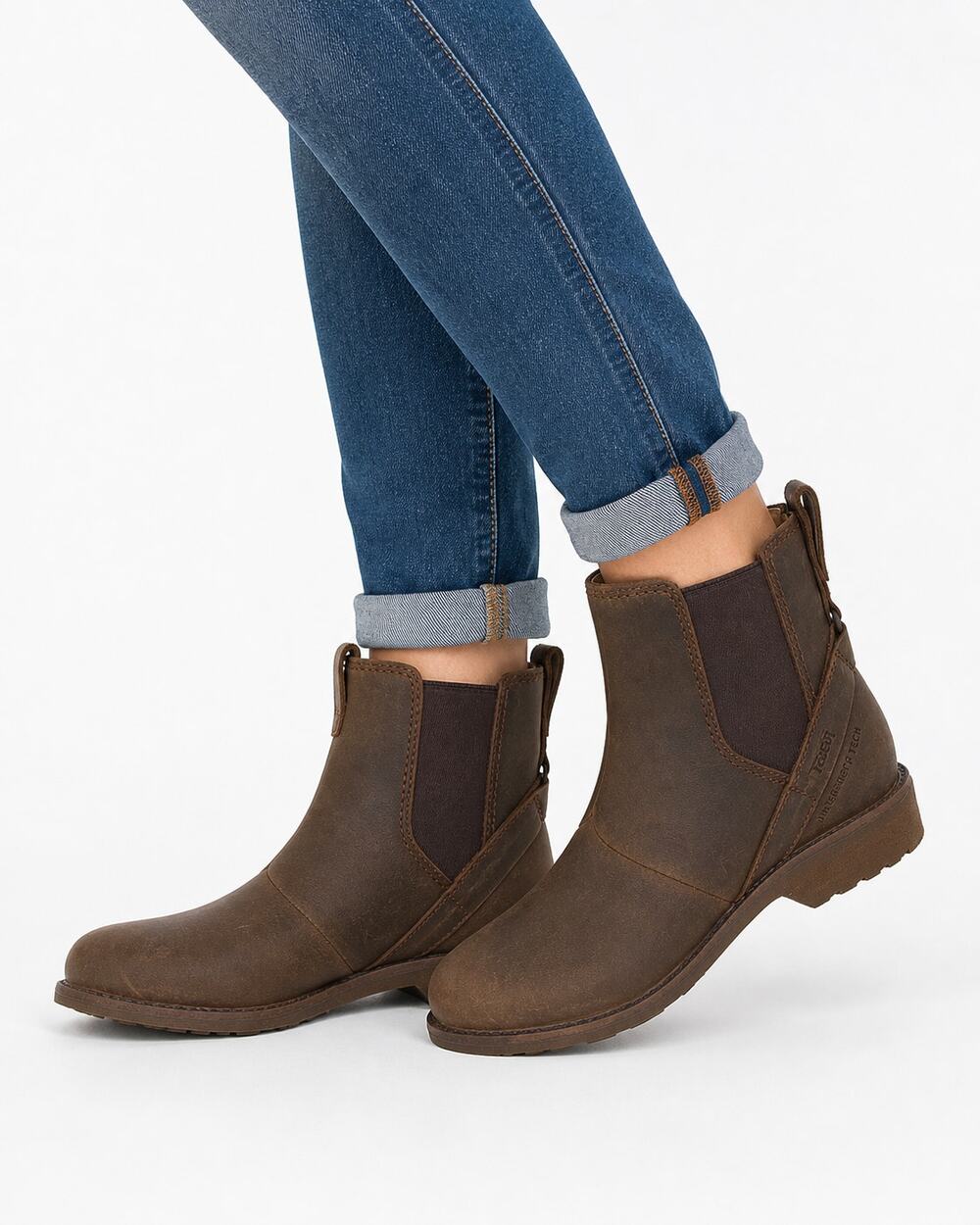 Teva Ellery Pull On Water Proof Chelsea Boot Womens Size 5.5 Bison Brown Leather